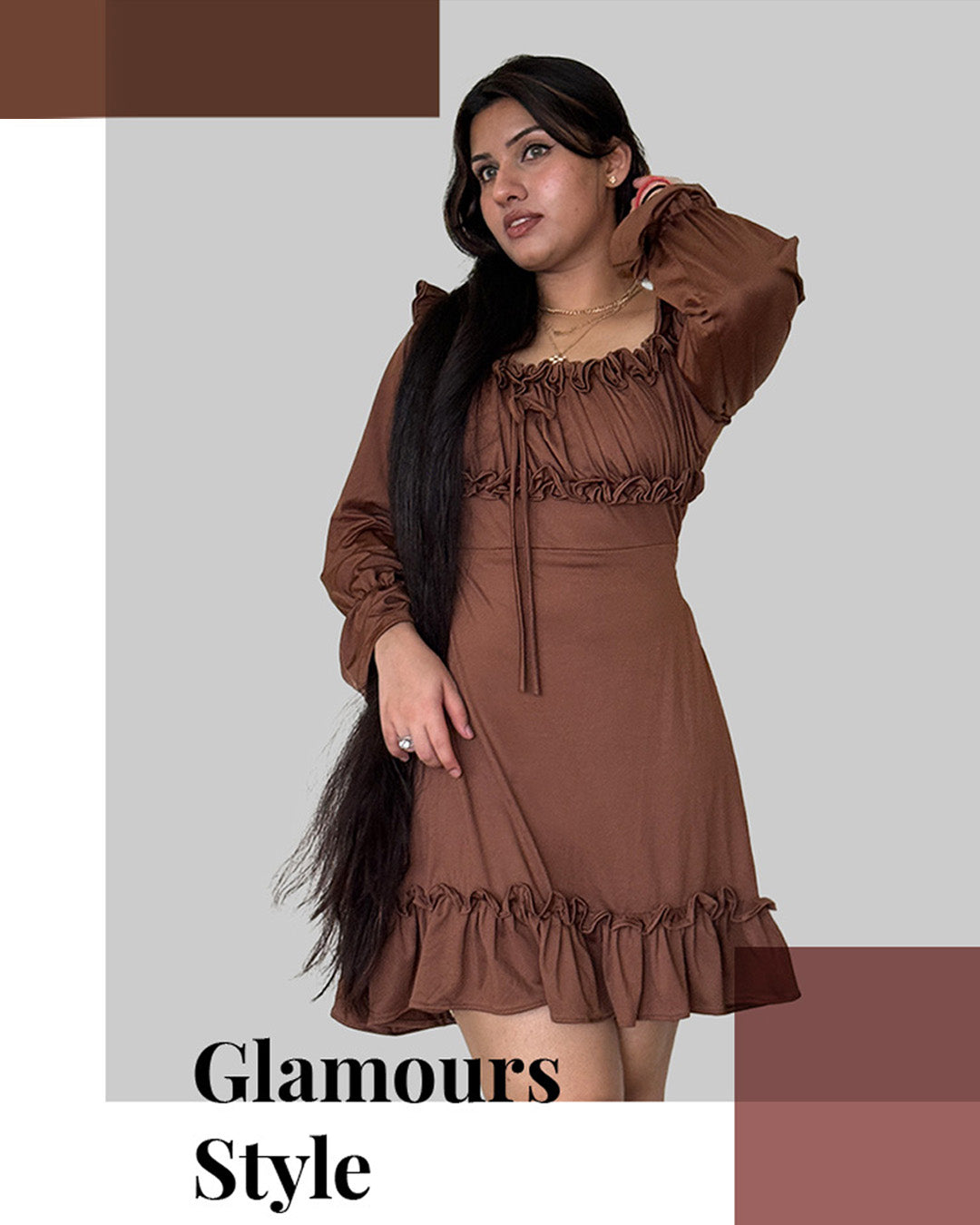 Brown Ruffle Mini Dress