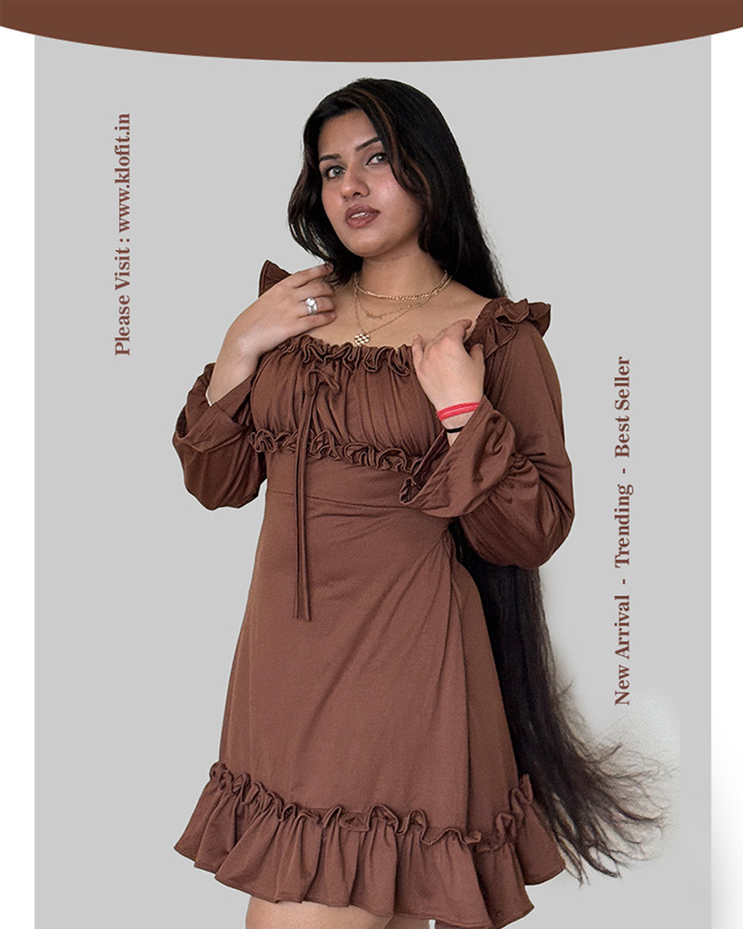 Brown Ruffle Mini Dress