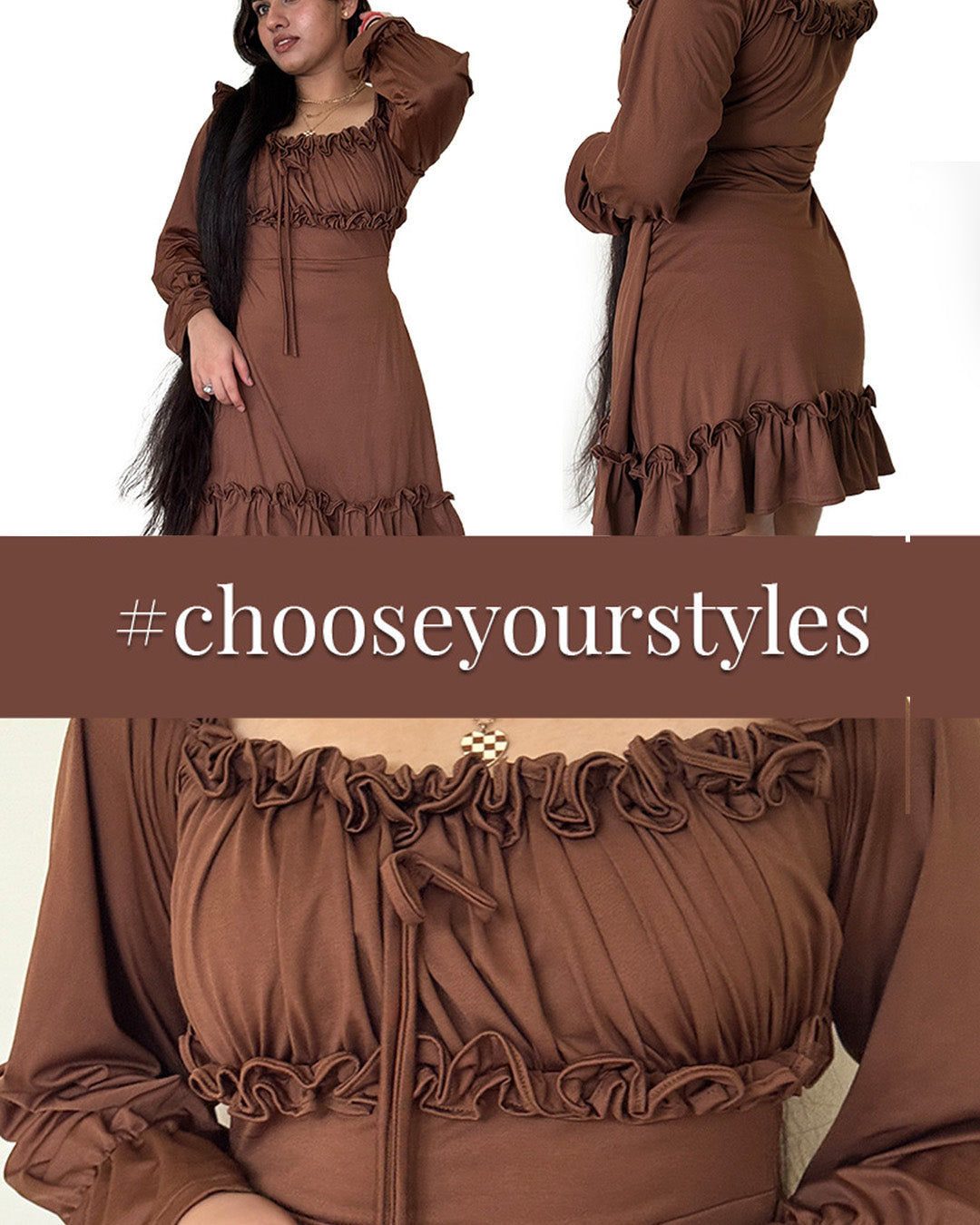Brown Ruffle Mini Dress