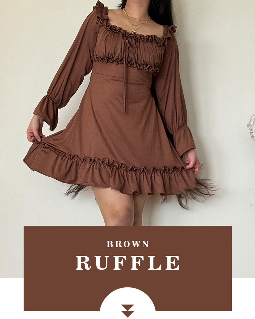 Brown Ruffle Mini Dress