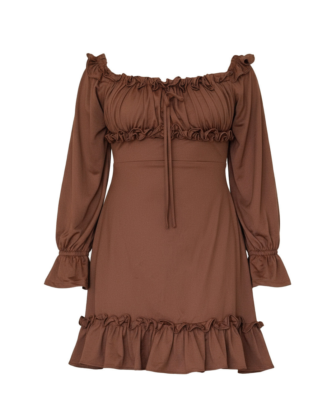 Brown Ruffle Mini Dress