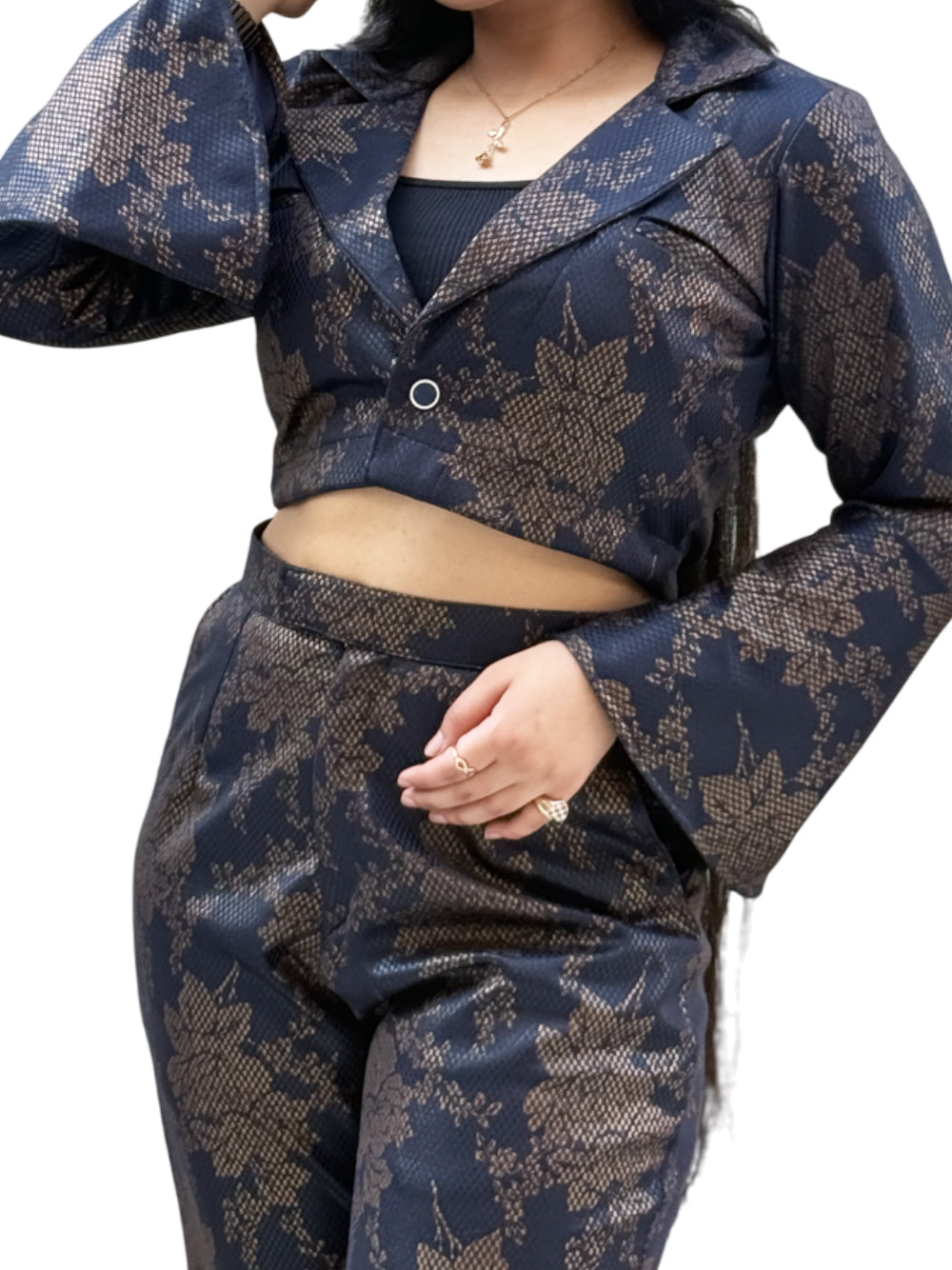 Foil Print Short Jacket and Bell Bottoms – A Stunning Co-ord Set