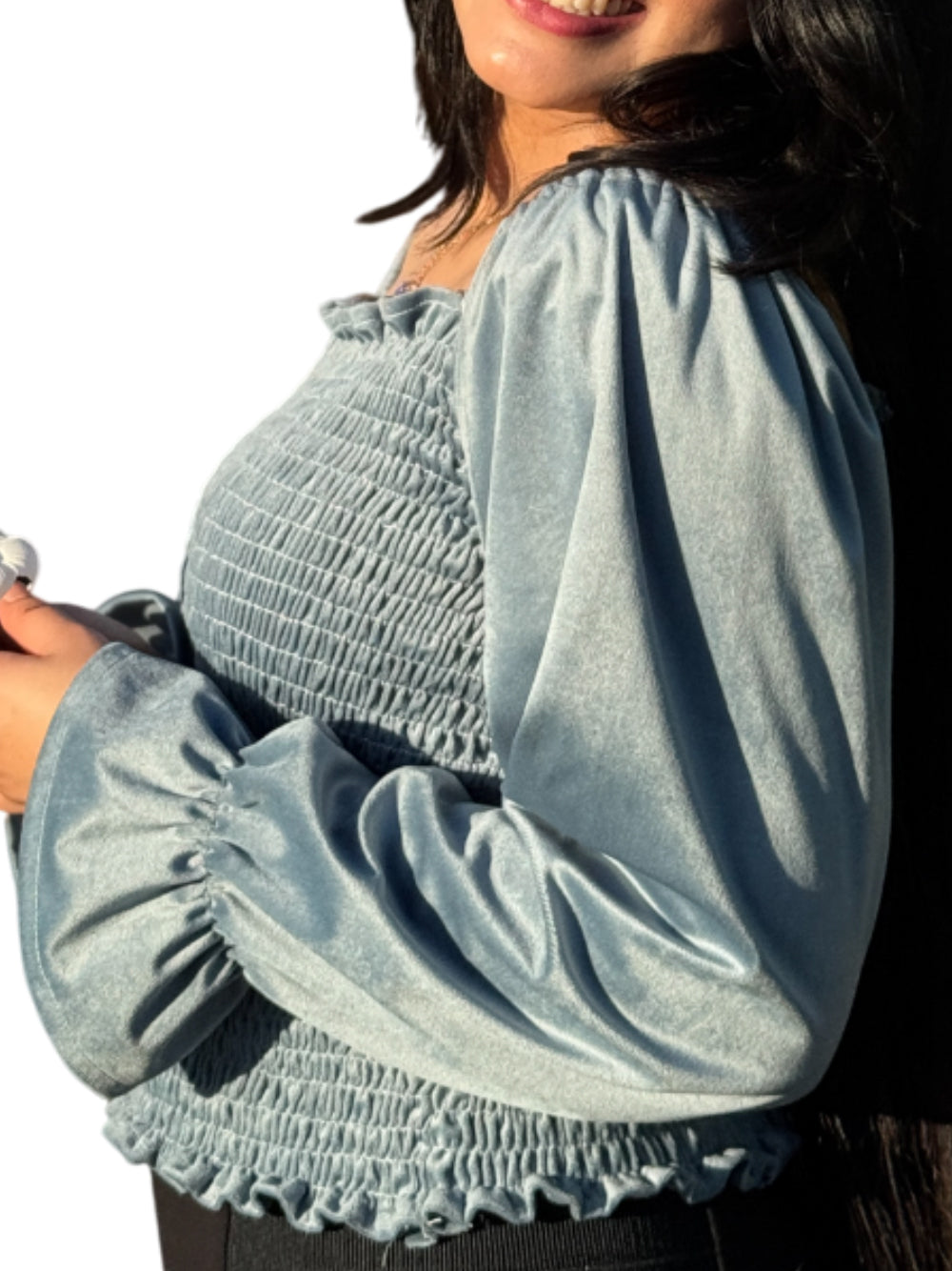 Smocked Top – Elegant & Chic Velvet Fashion Sheen Green