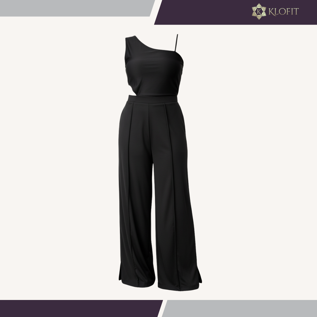 Asymmetrical Cut Out Black Jumpsuit