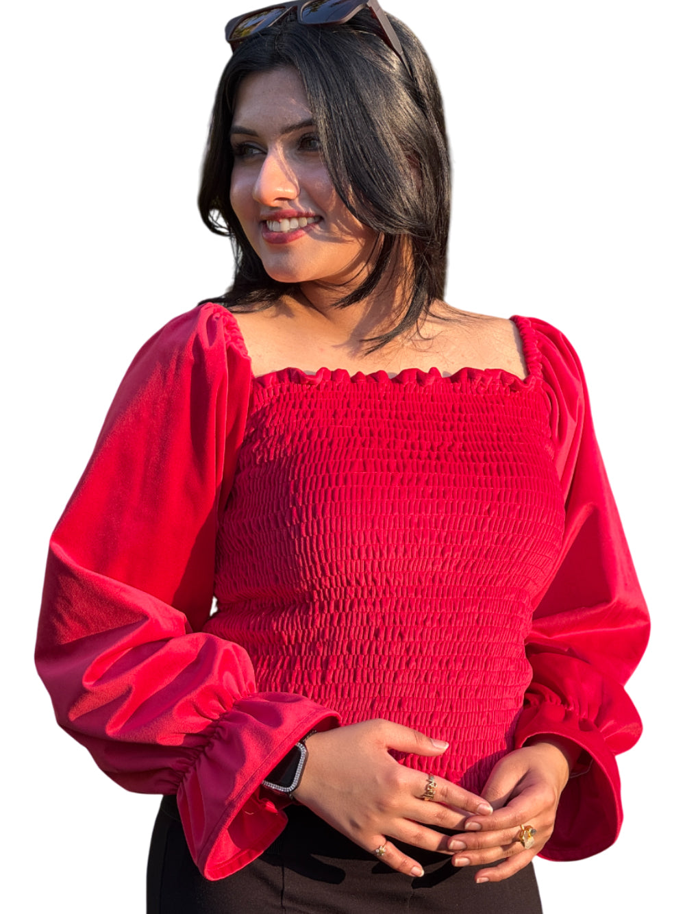 Smocked Top – Elegant & Chic Velvet Fashion Sheen Green