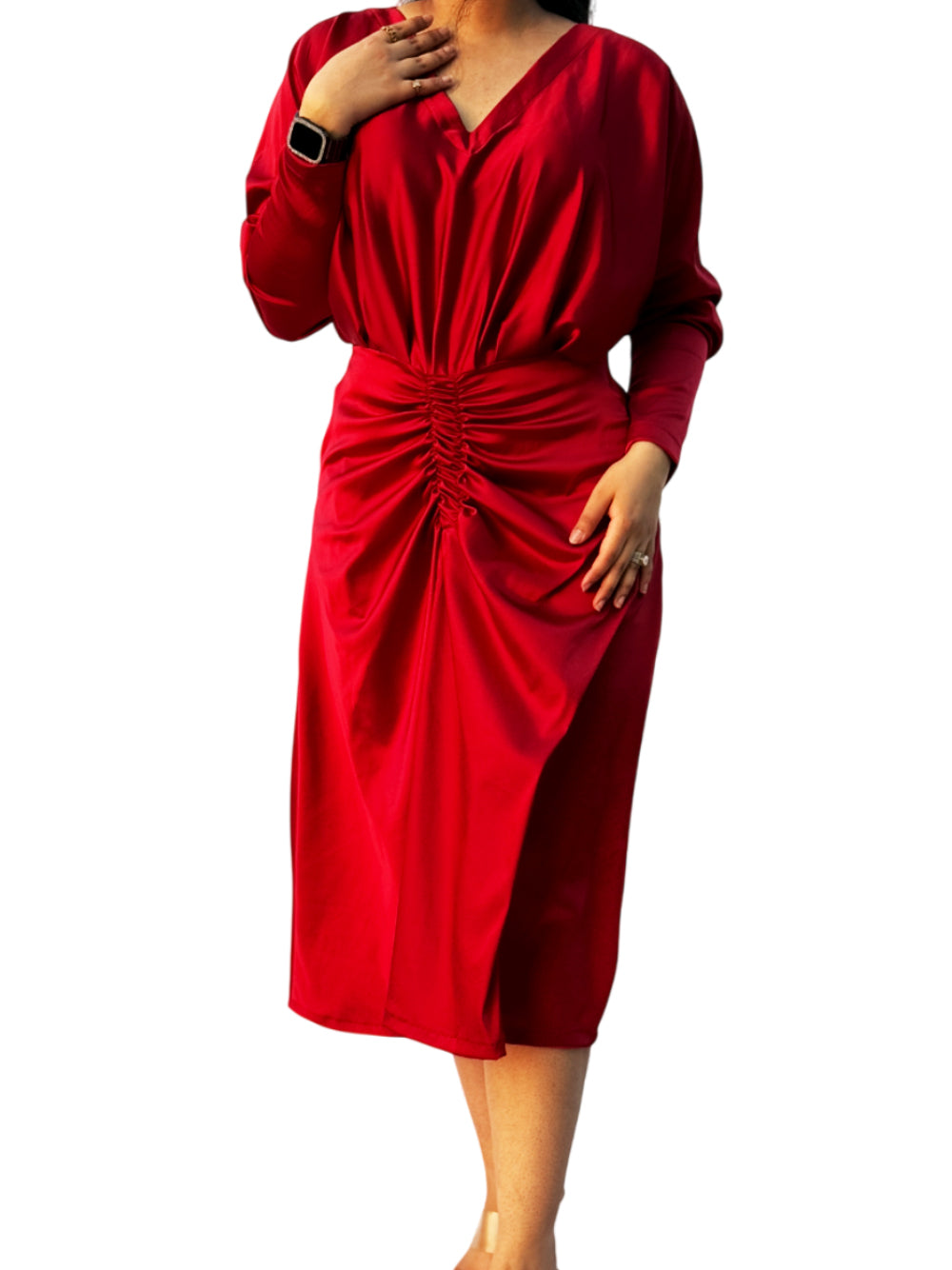 Lycra Satin Balloon Dress – Chic & Effortless Elegance Blood Red