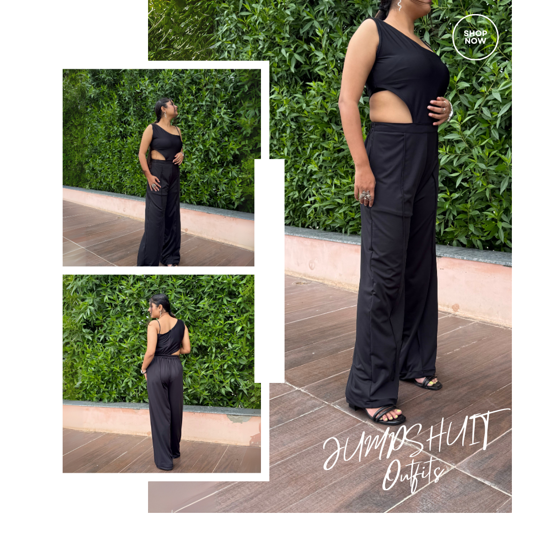 Asymmetrical Cut Out Black Jumpsuit