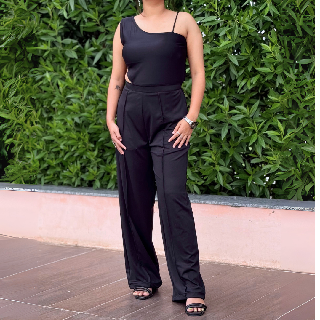 Asymmetrical Cut Out Black Jumpsuit