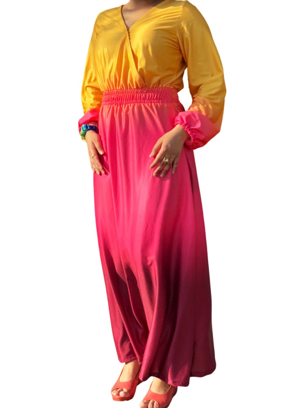 Shades of Green Maxi, Yellow Maroon Maxi – Elegant & Flowing Maxi Dress Hello Maroon