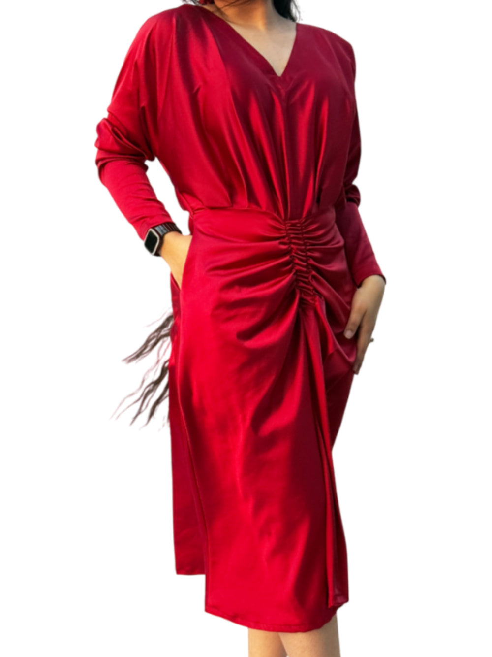 Lycra Satin Balloon Dress – Chic & Effortless Elegance Blood Red