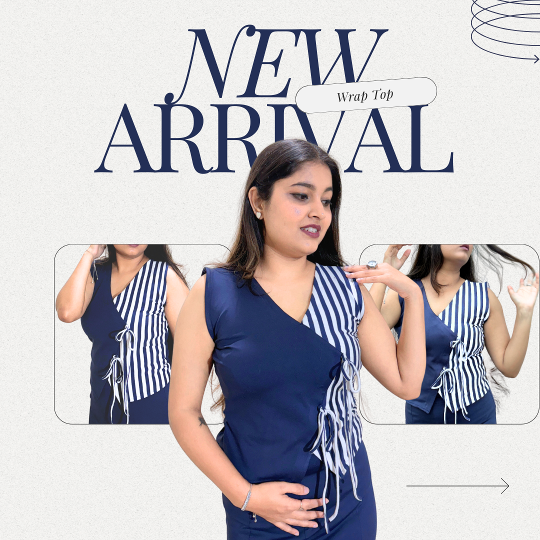 Dual Tone Striped Wrap Tie Crop Top