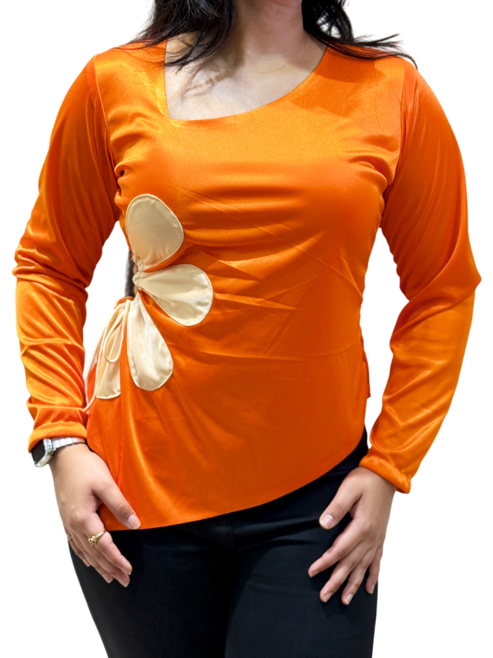 Lace-Up Flower Top – Orange & Peach