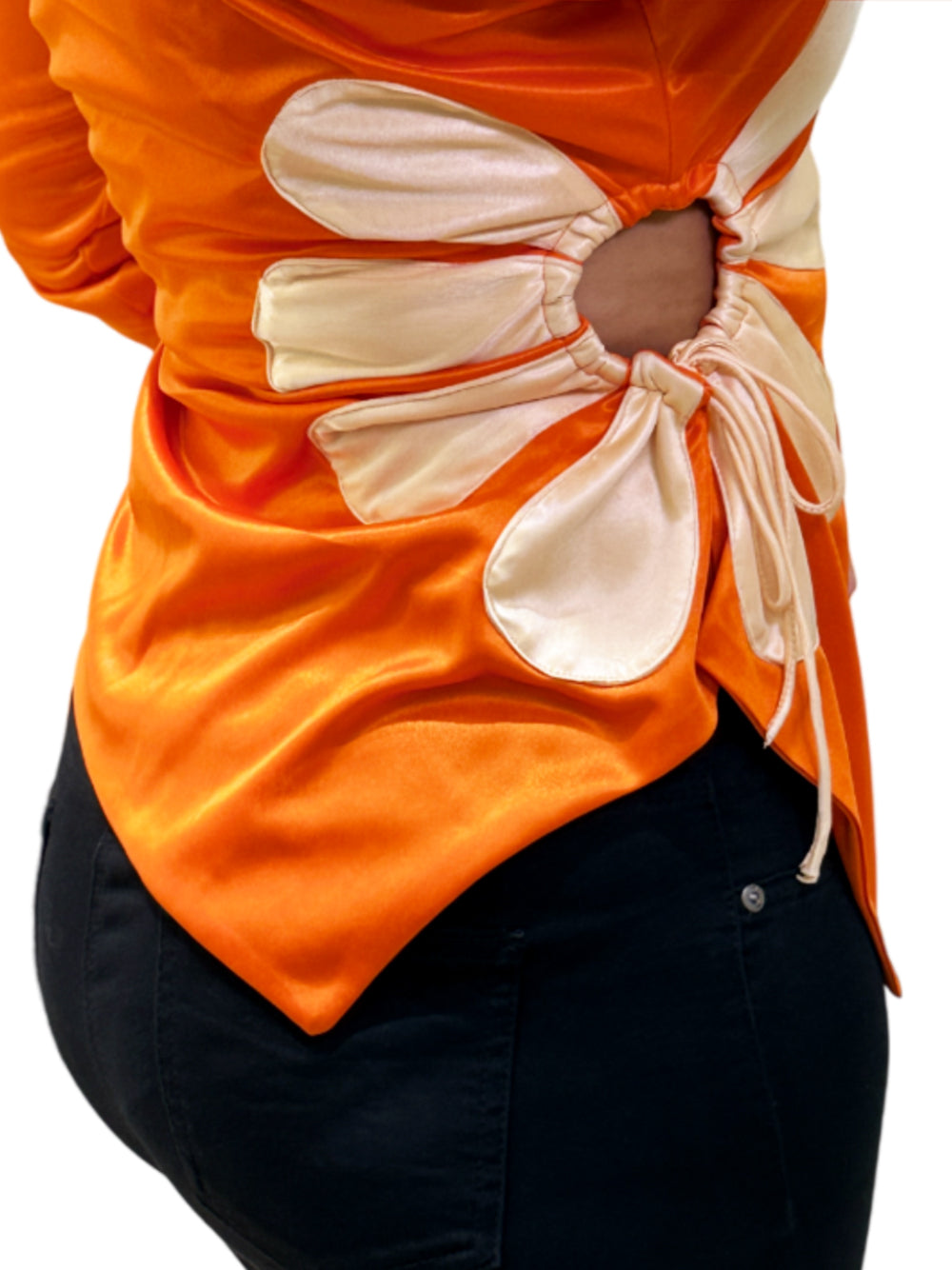 Lace-Up Flower Top – Orange & Peach