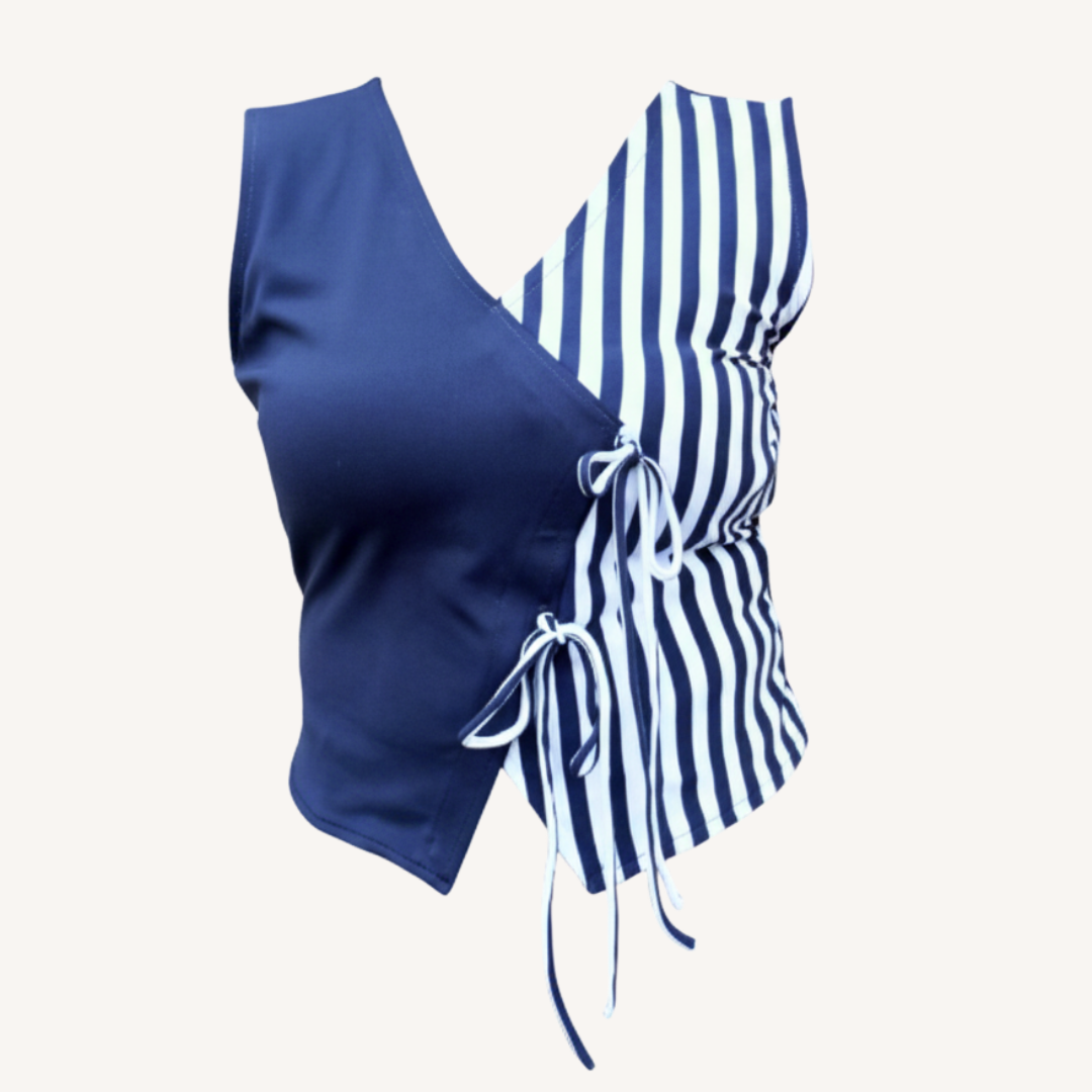 Dual Tone Striped Wrap Tie Crop Top
