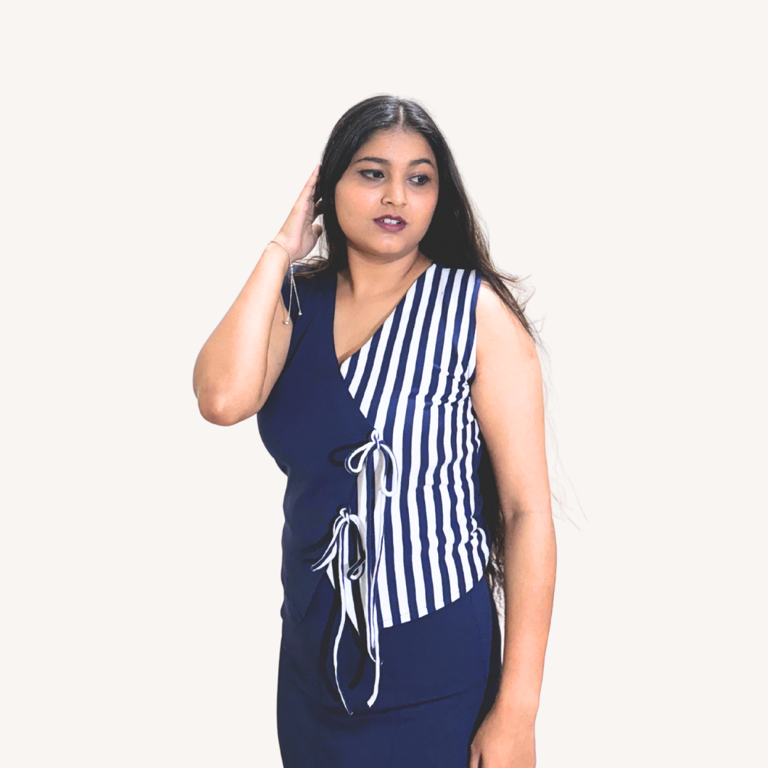 Dual Tone Striped Wrap Tie Crop Top