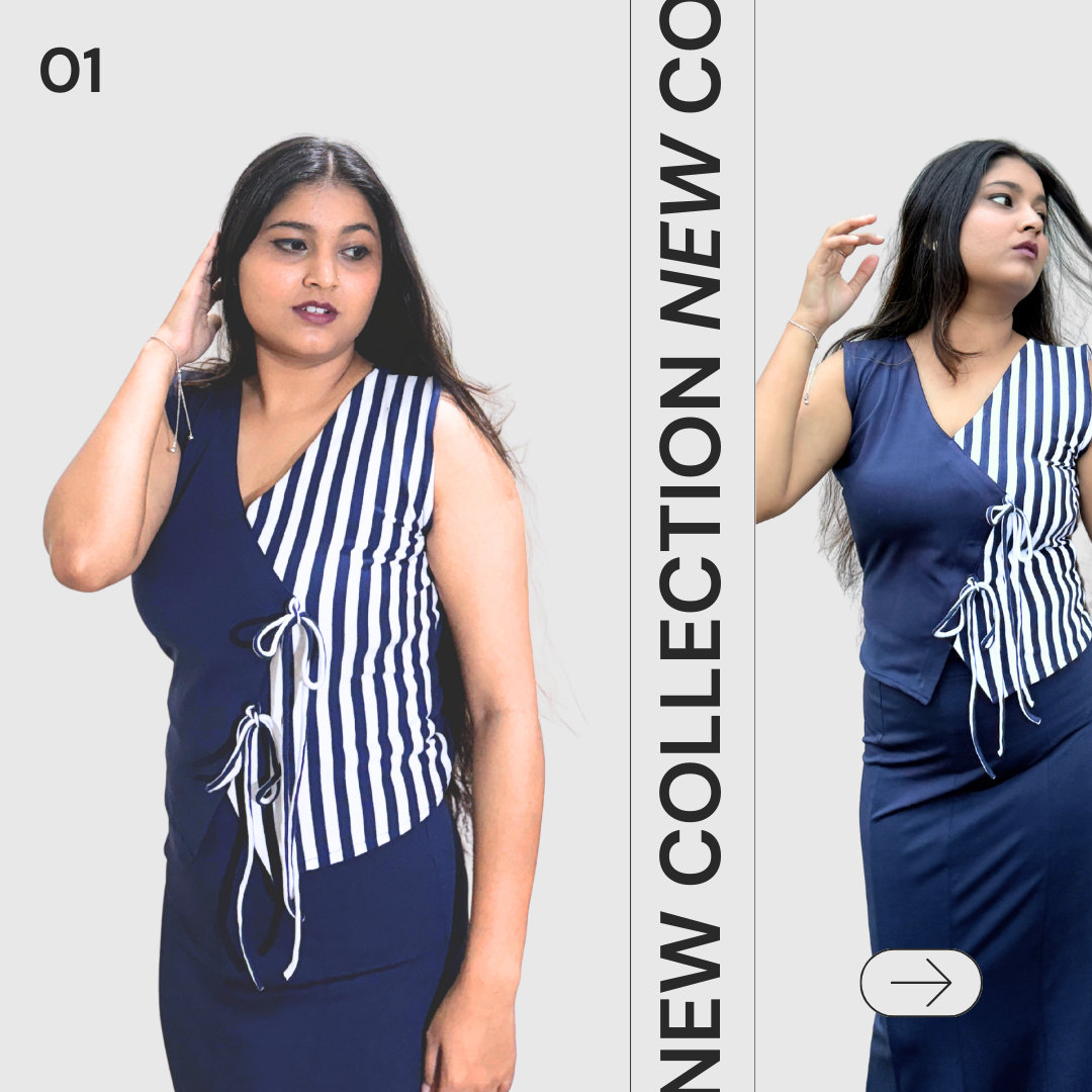 Dual Tone Striped Wrap Tie Crop Top