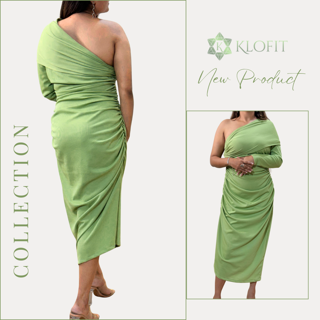 Draped One Shoulder Ruched Midi Dress