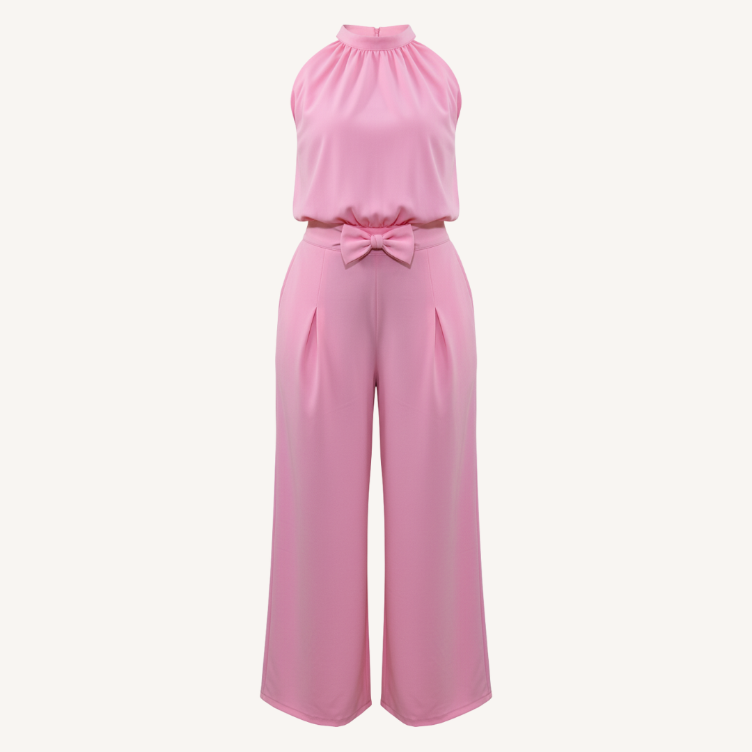Elegant Bow Jumpsuit - Flamingo Pink